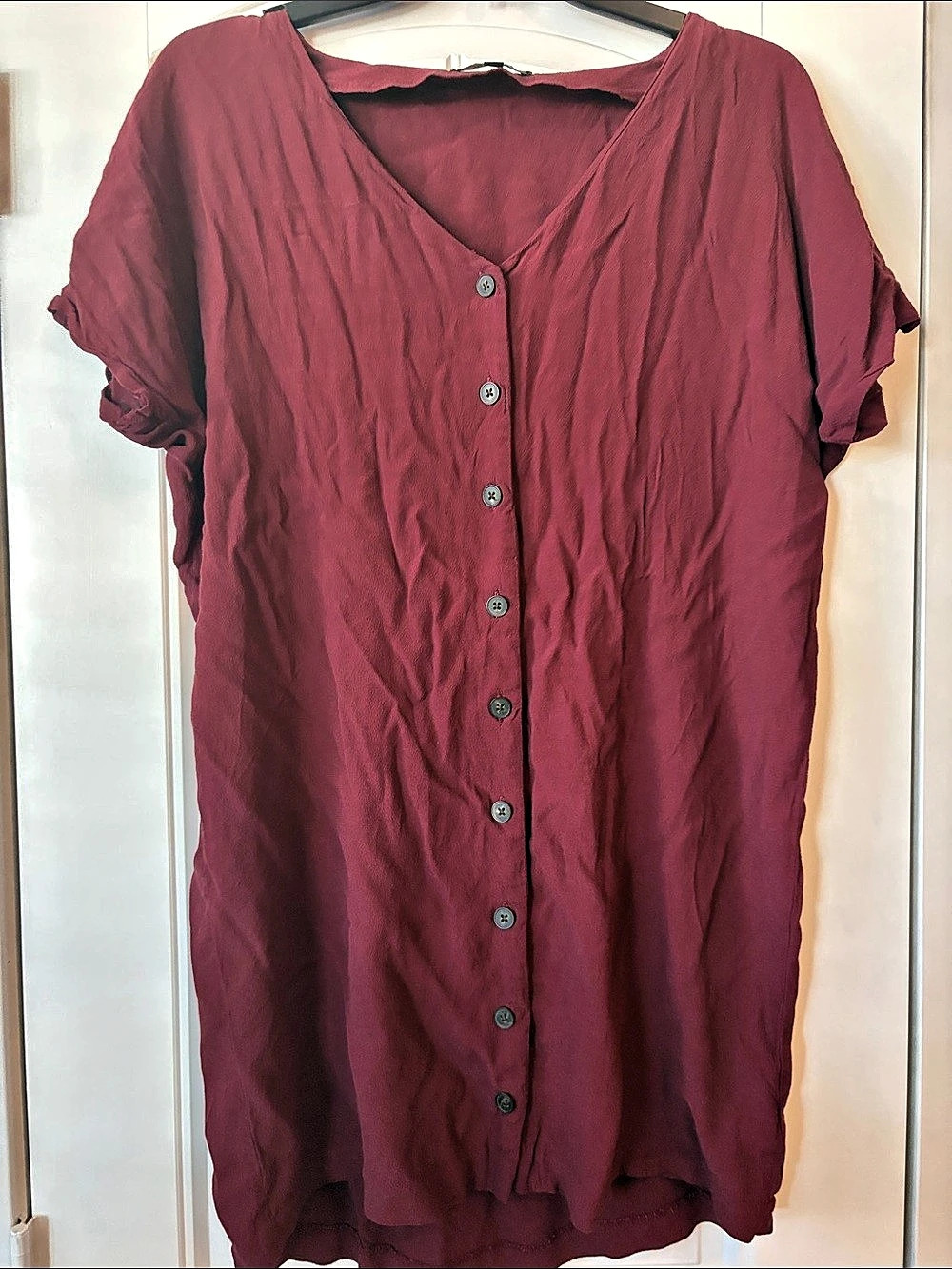 Madewell V-Neck Button Front Dress Blouse Burgundy XS Like New